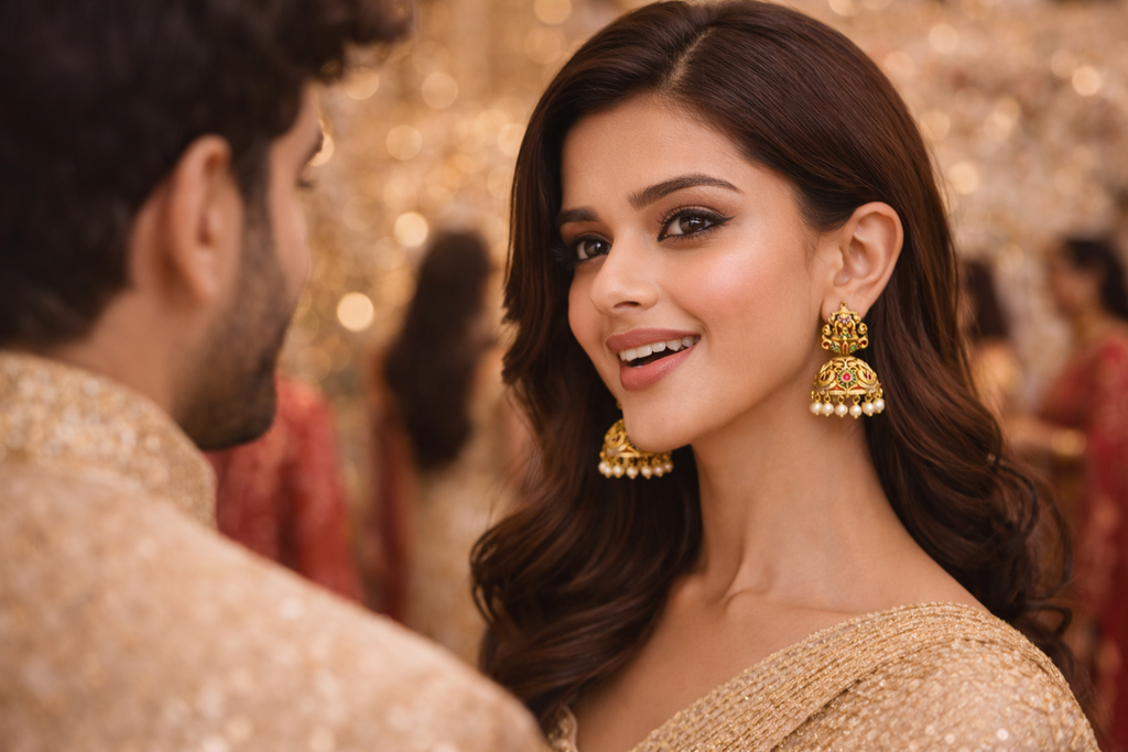 Matte Gold Temple Jhumka Earrings