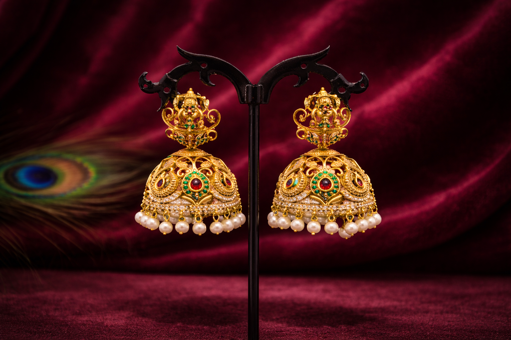 Matte Gold Temple Jhumka Earrings