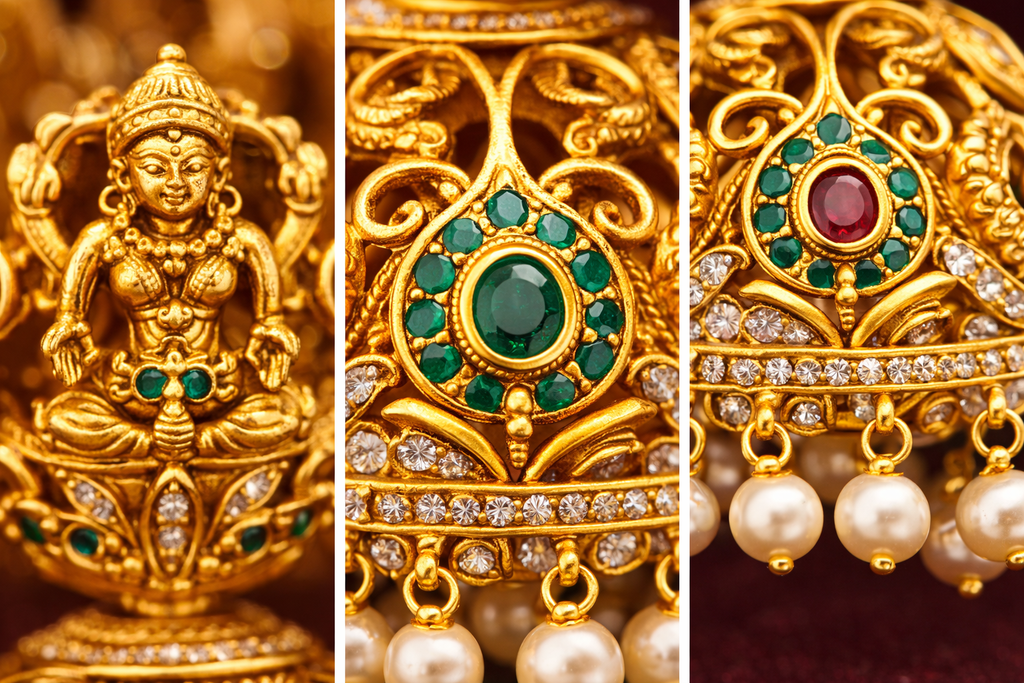 Matte Gold Temple Jhumka Earrings