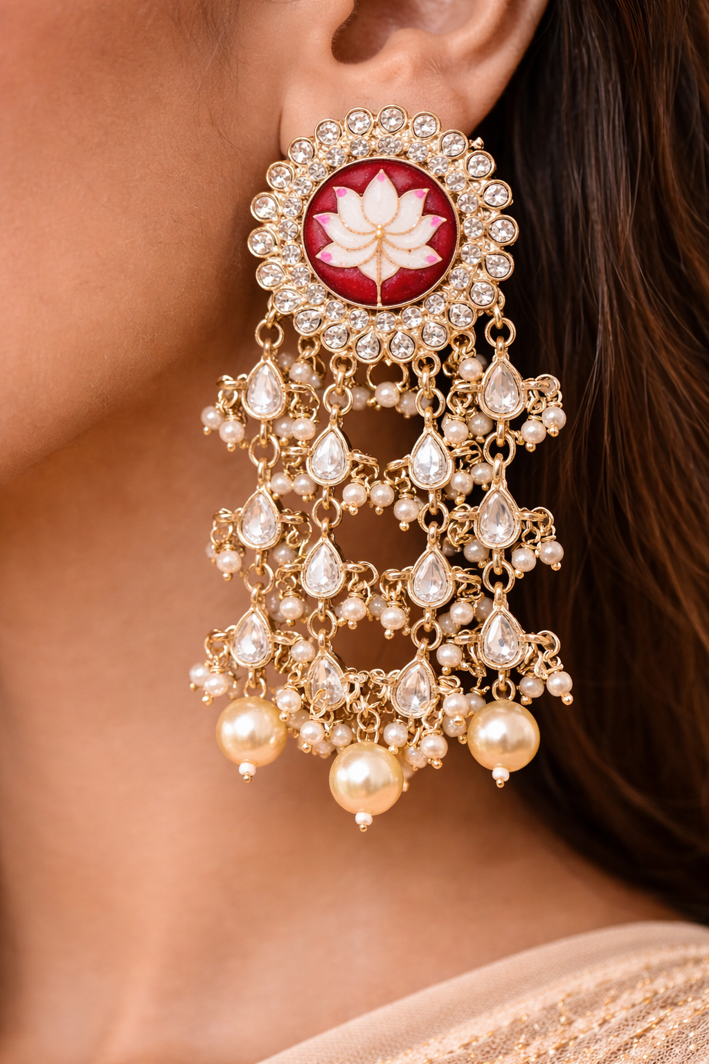 Kundan Pearl Chandelier Earrings
