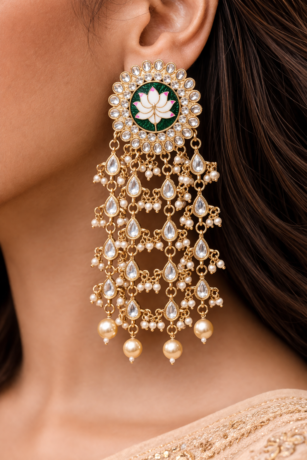 Kundan Pearl Chandelier Earrings