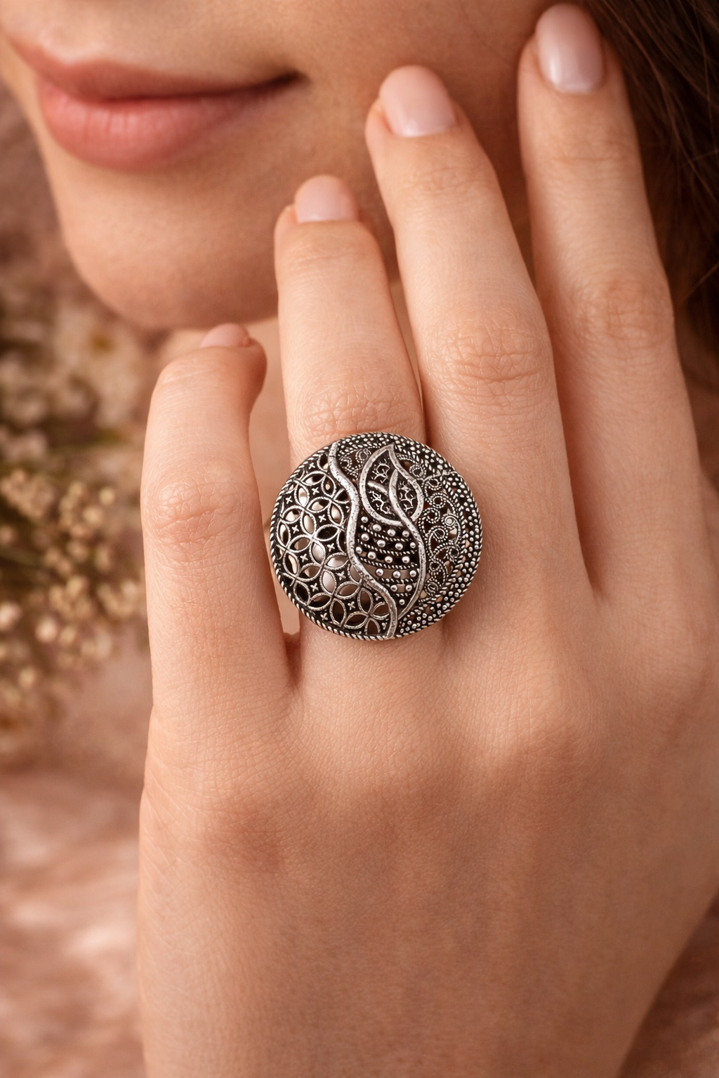 Oxidised Adjustable Statement Ring