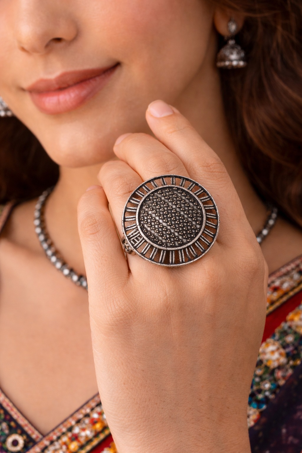 Oxidised Adjustable Statement Ring