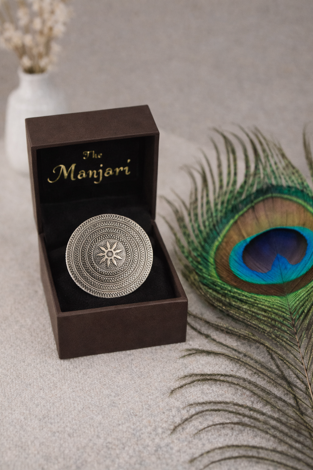 Oversized Mandala Oxidised Ring