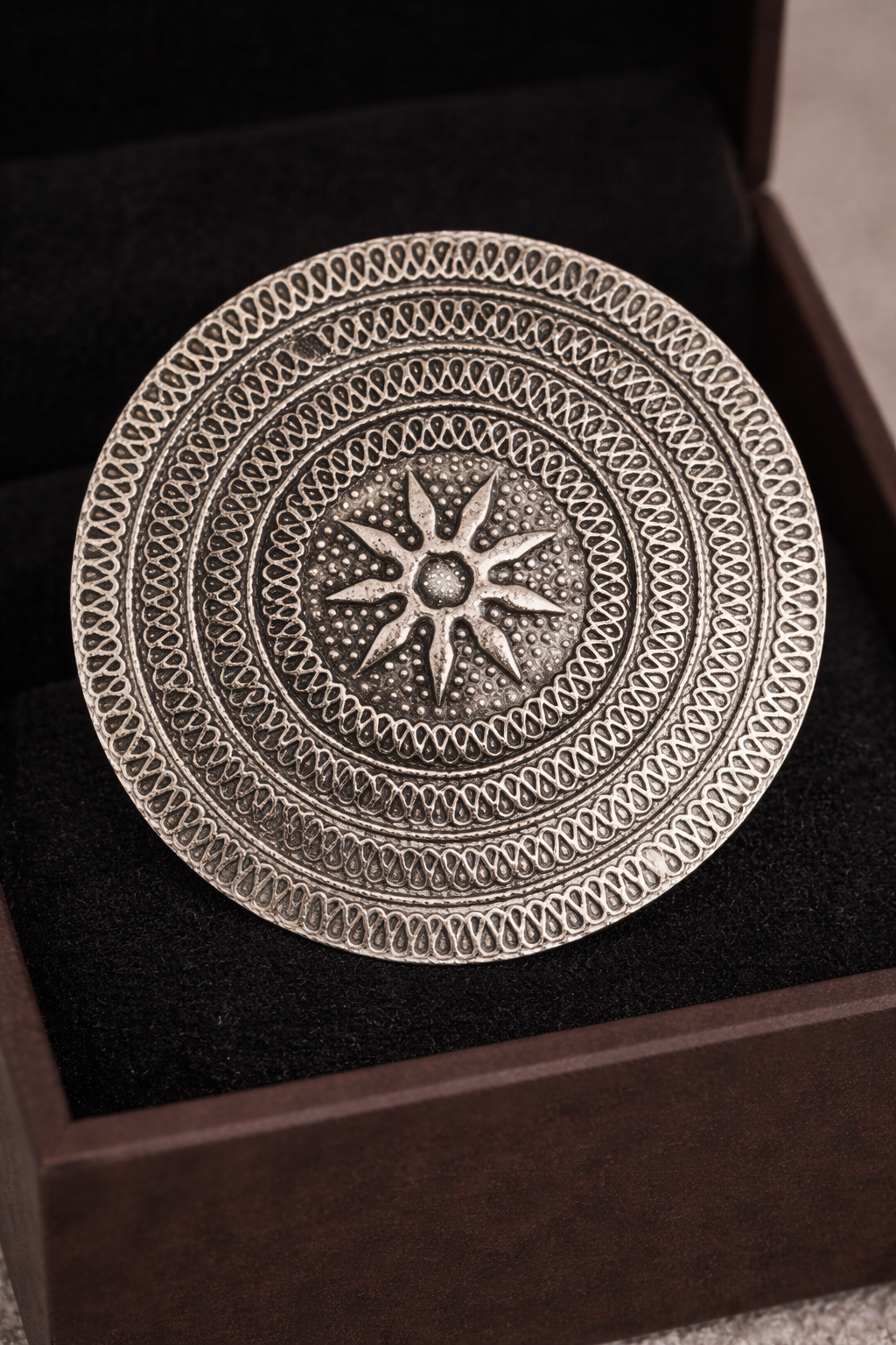 Oversized Mandala Oxidised Ring