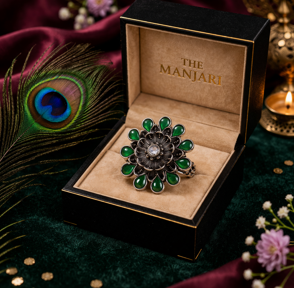 Oxidised Floral Statement Ring