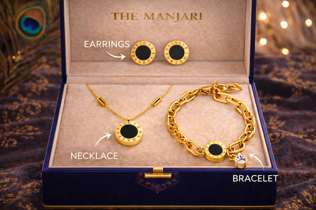 Luxury Roman Numeral Jewelry Collection | Gold & Silver Necklace, Bracelet, Bangle Bracelet & Earrings Set | Waterproof Tarnish-Free Stainless Steel Gift for Her