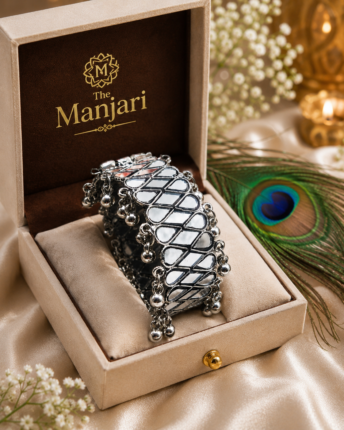 Mirror Glow Oxidised Kada Bracelet
