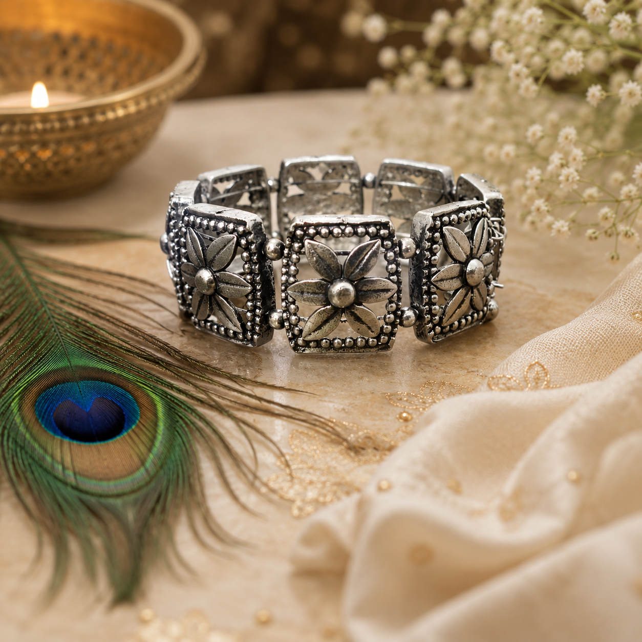 Floral Heritage Oxidised Kada Bracelet