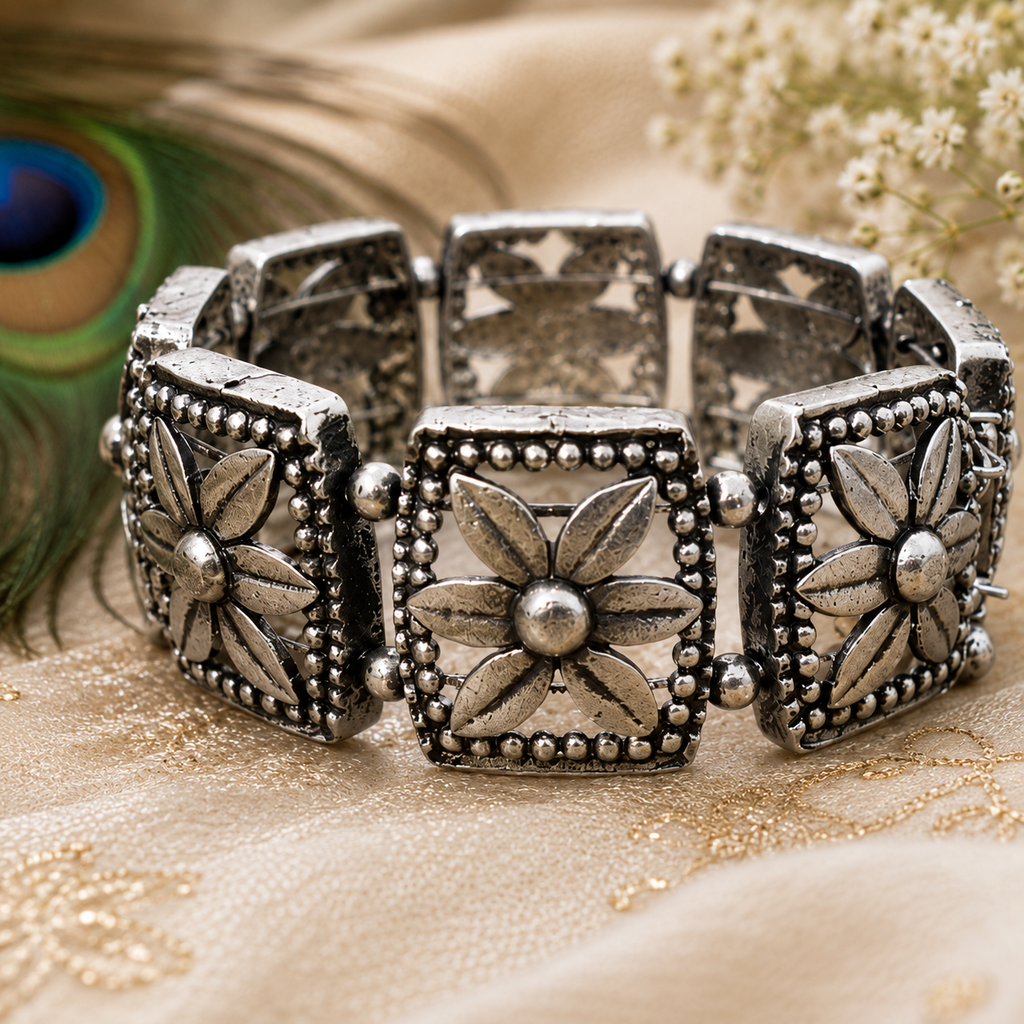 Floral Heritage Oxidised Kada Bracelet