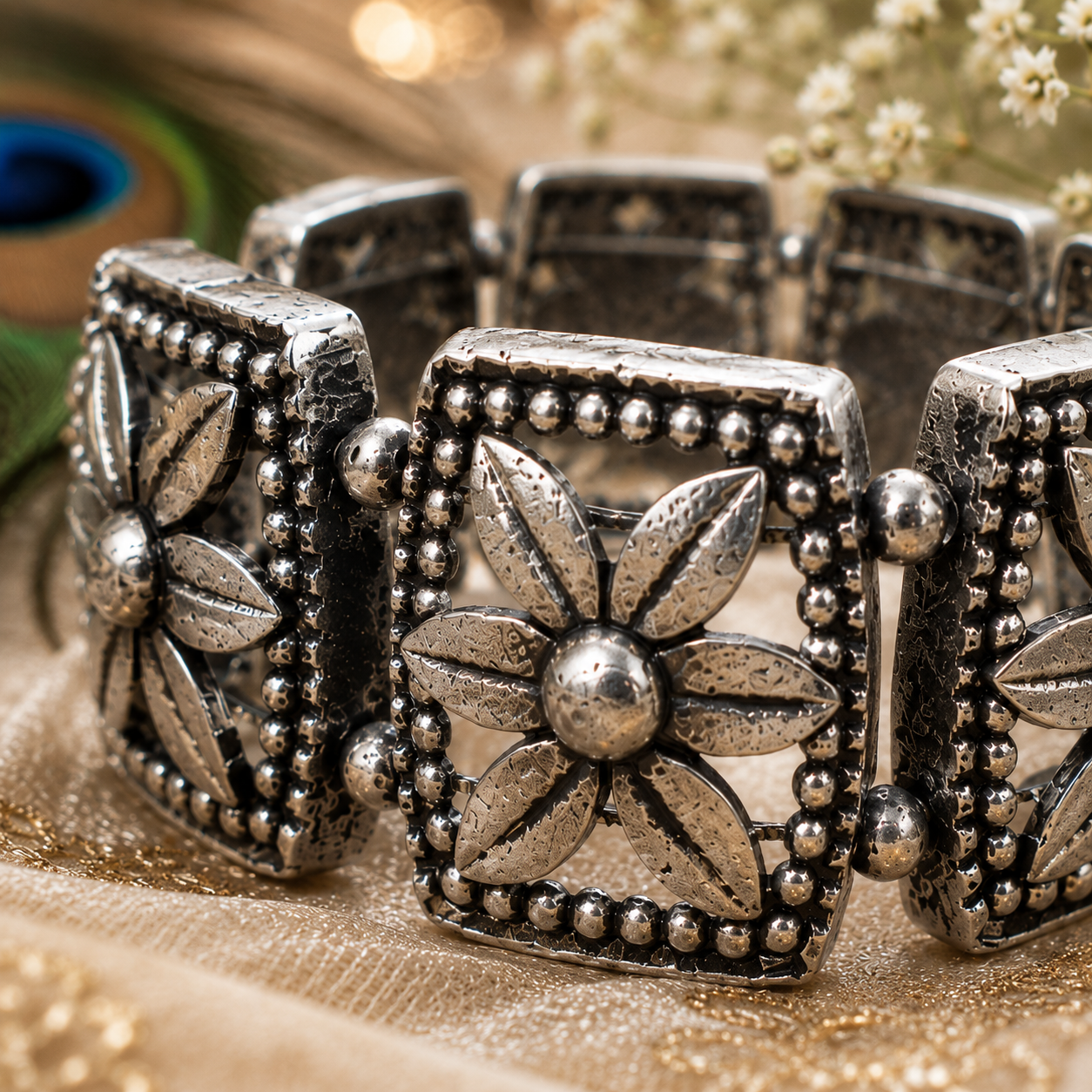 Floral Heritage Oxidised Kada Bracelet