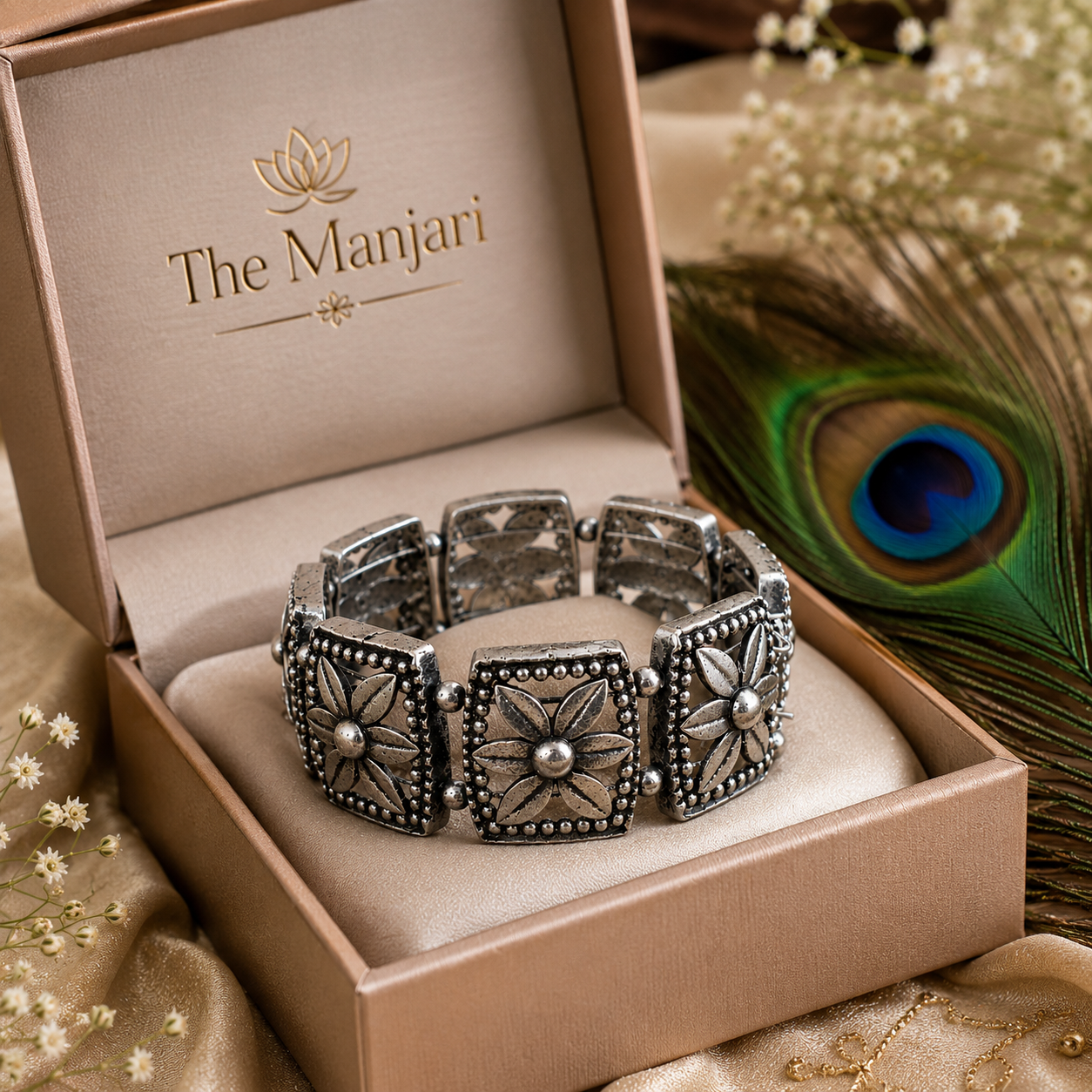 Floral Heritage Oxidised Kada Bracelet