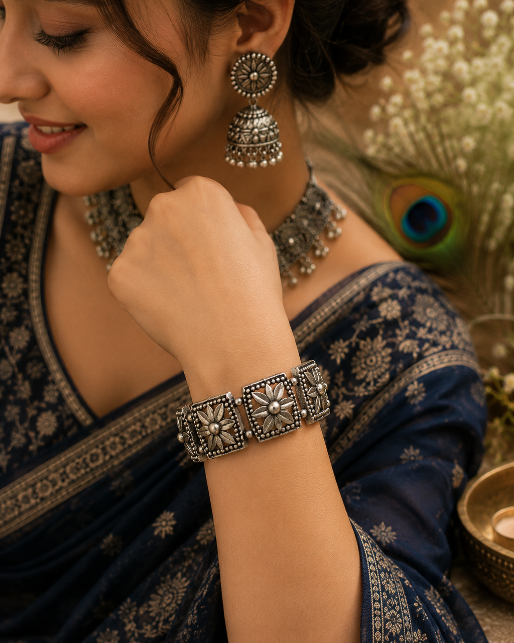 Floral Heritage Oxidised Kada Bracelet