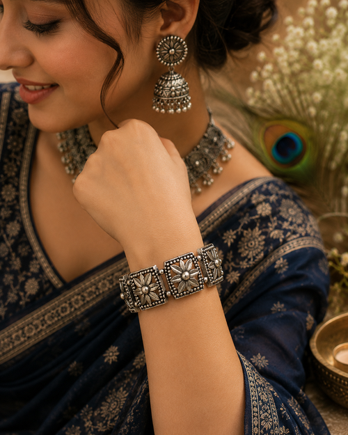 Floral Heritage Oxidised Kada Bracelet
