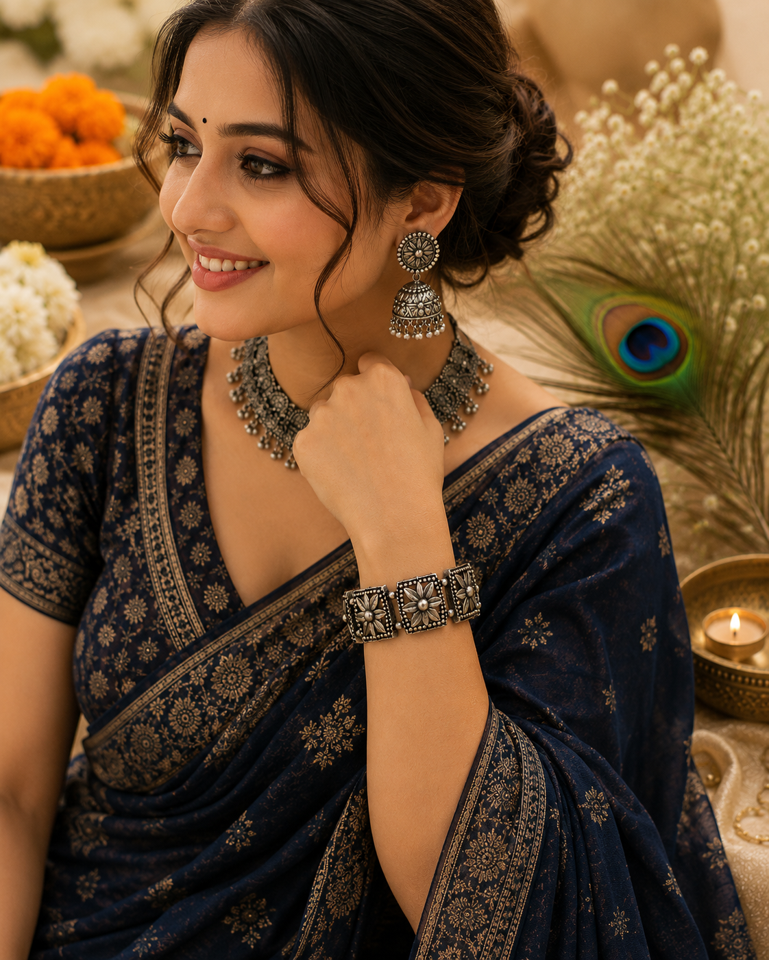 Floral Heritage Oxidised Kada Bracelet