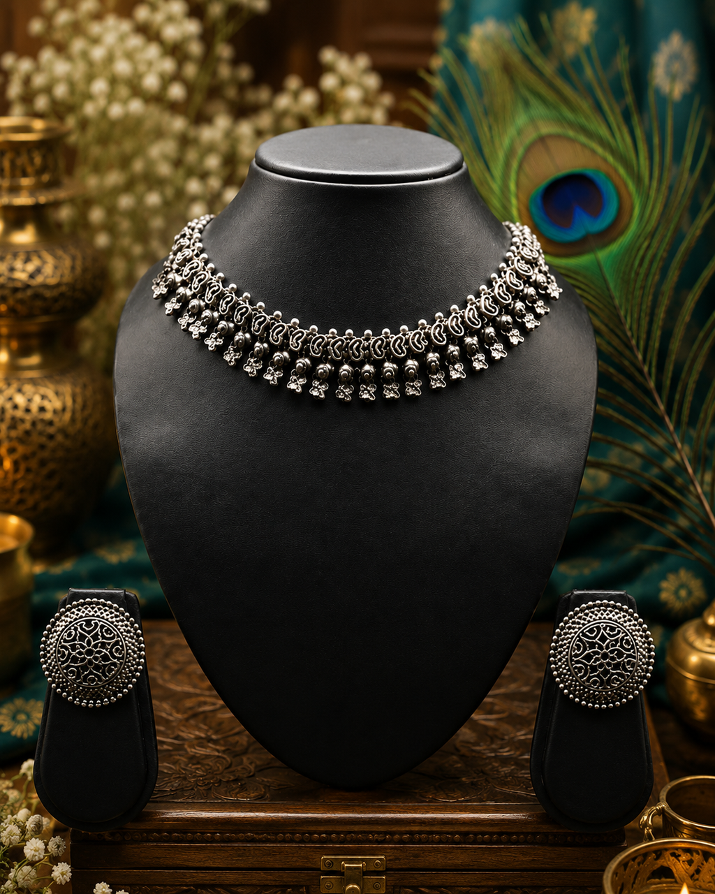 Heritage Charm Oxidised Necklace Set