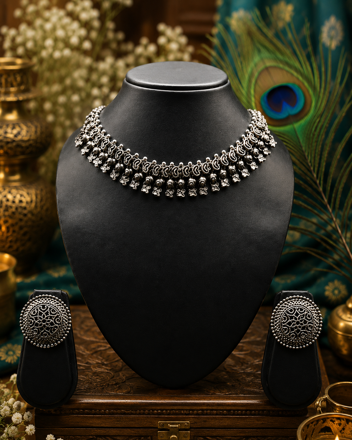 Heritage Charm Oxidised Necklace Set