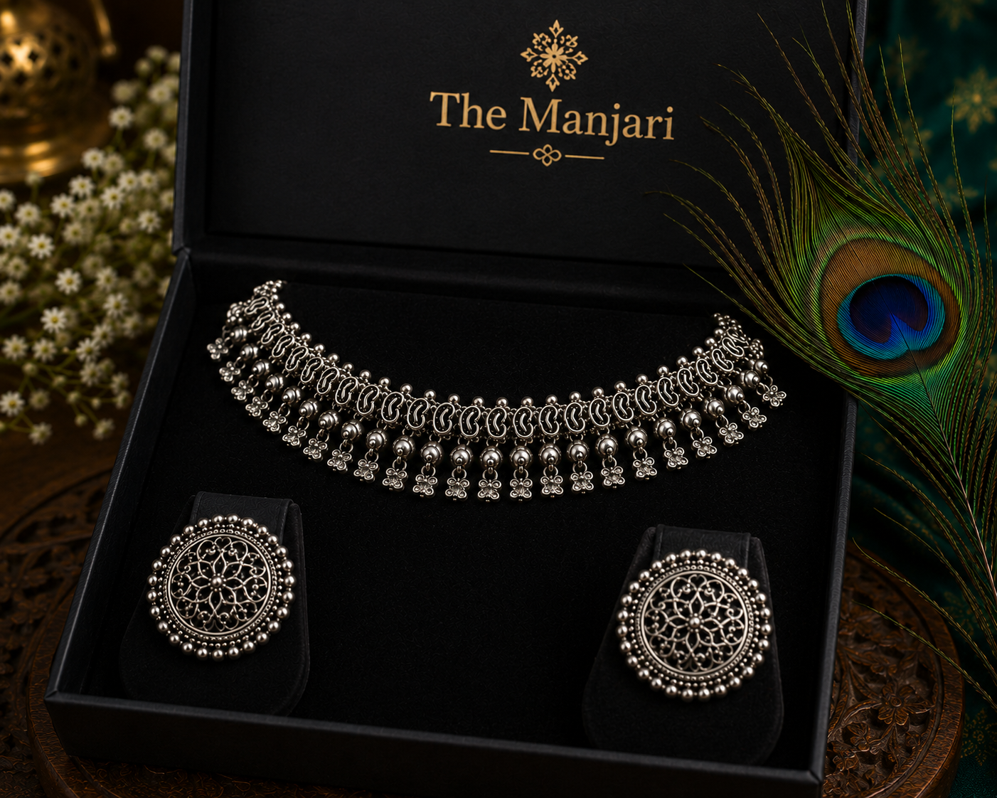 Heritage Charm Oxidised Necklace Set