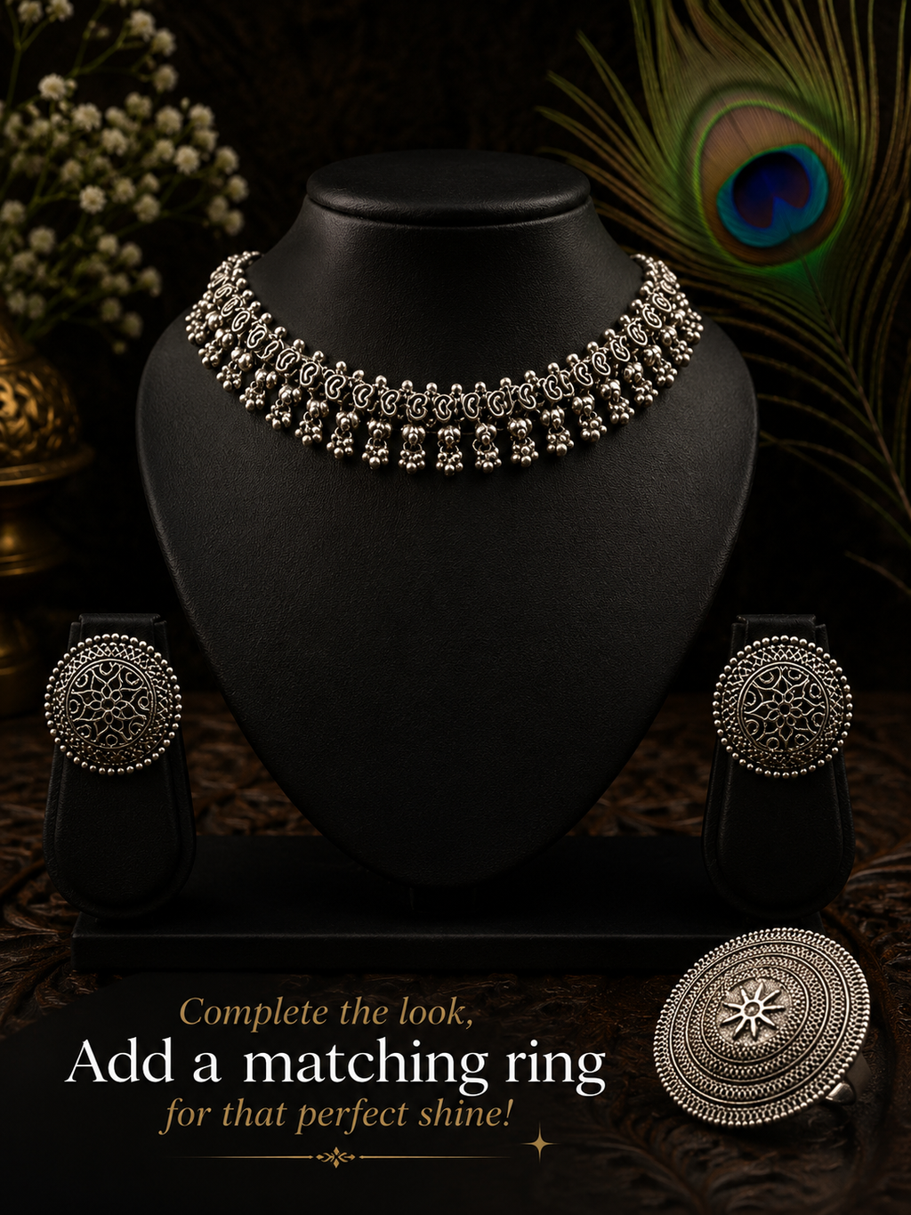 Heritage Charm Oxidised Necklace Set