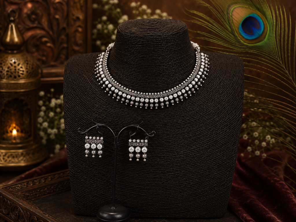 Moonlight Oxidised Necklace Set