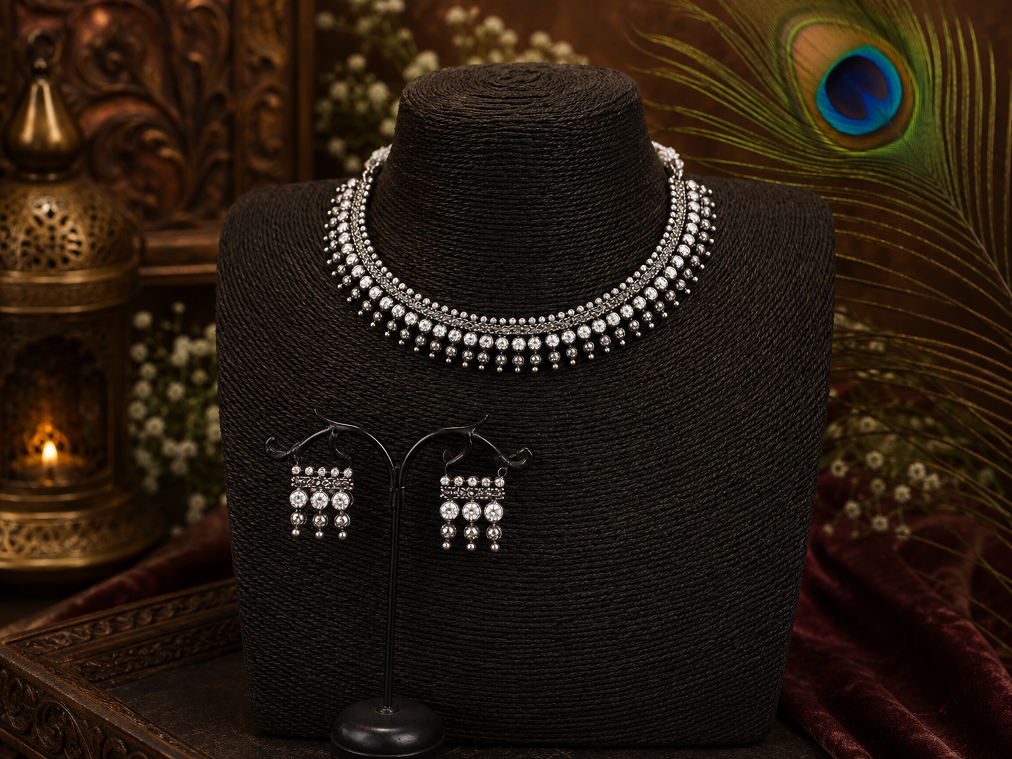 Moonlight Oxidised Necklace Set