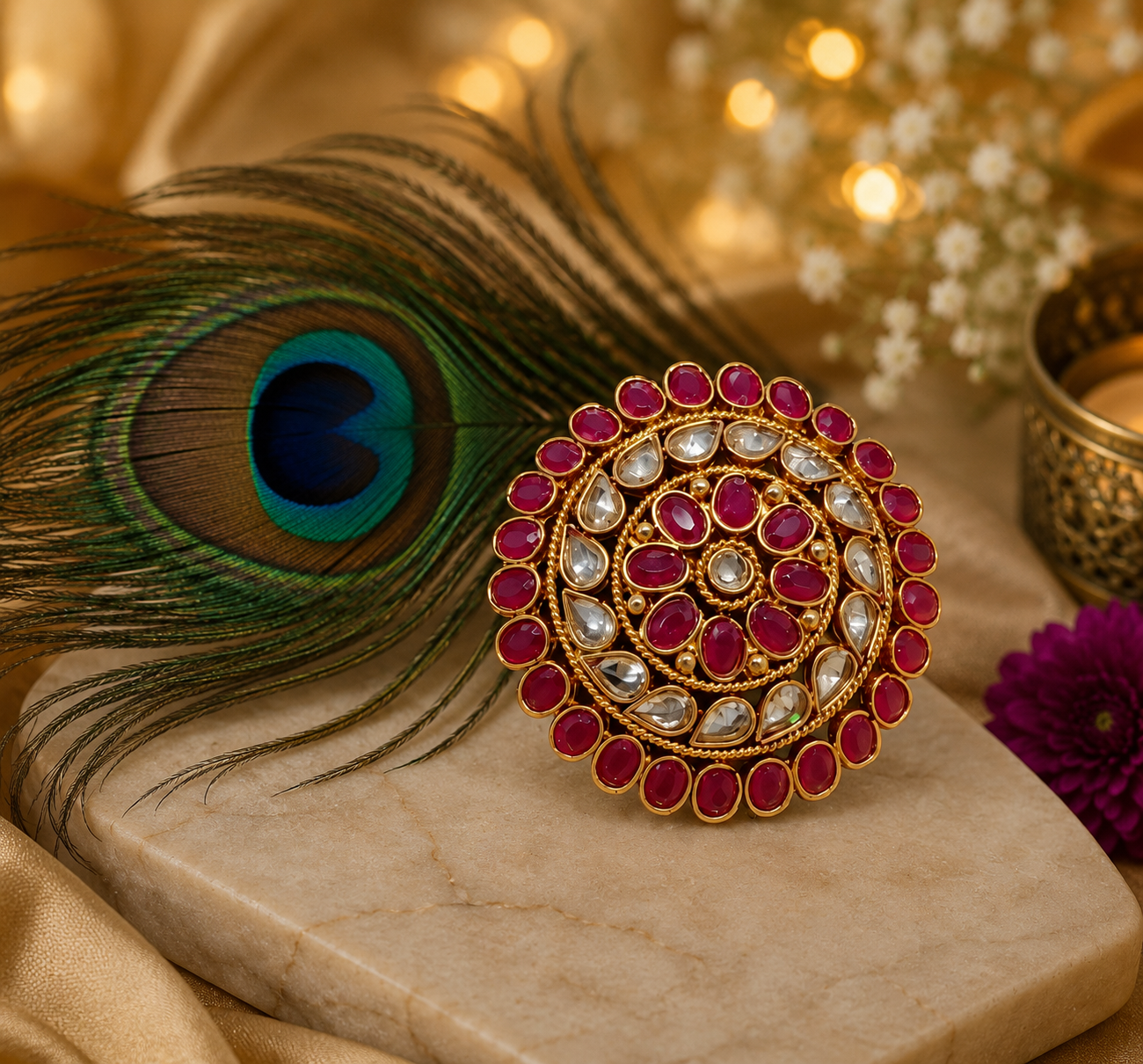Luxury Kundan Oversize Statement Ring