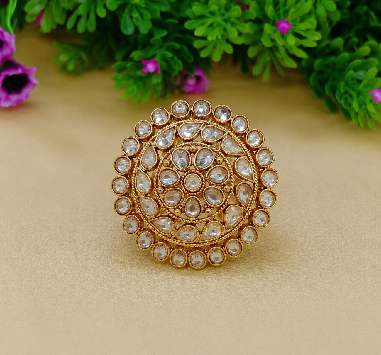 Luxury Kundan Oversize Statement Ring