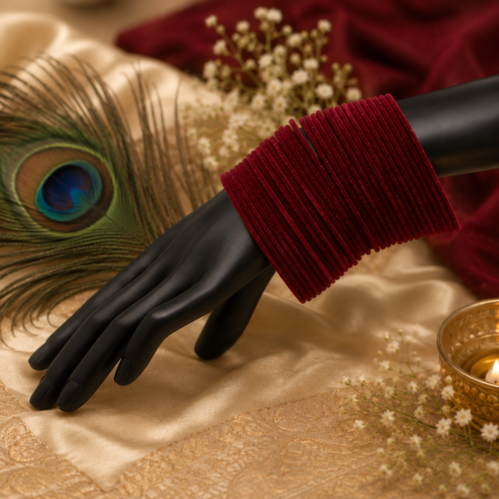 Maroon Velvet Bangles Set