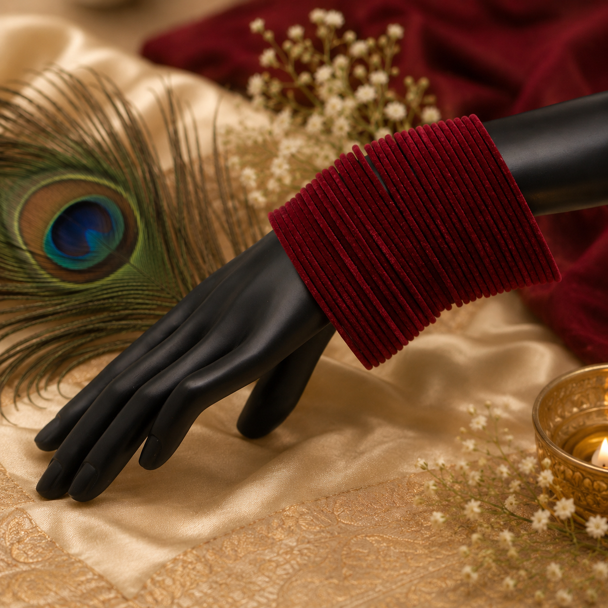 Maroon Velvet Bangles Set