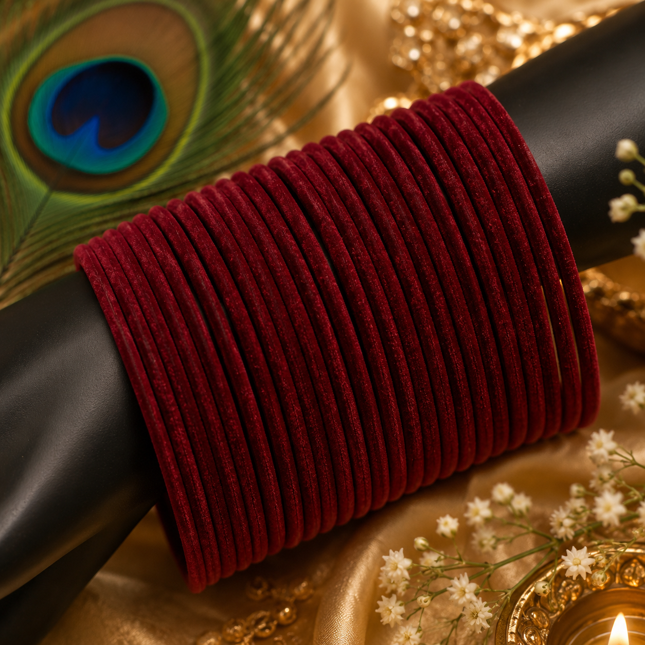 Maroon Velvet Bangles Set