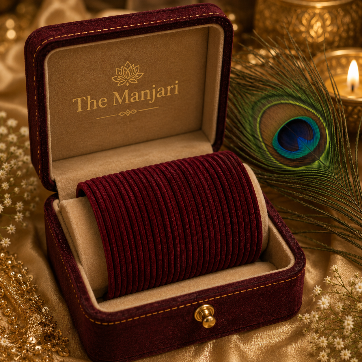 Maroon Velvet Bangles Set