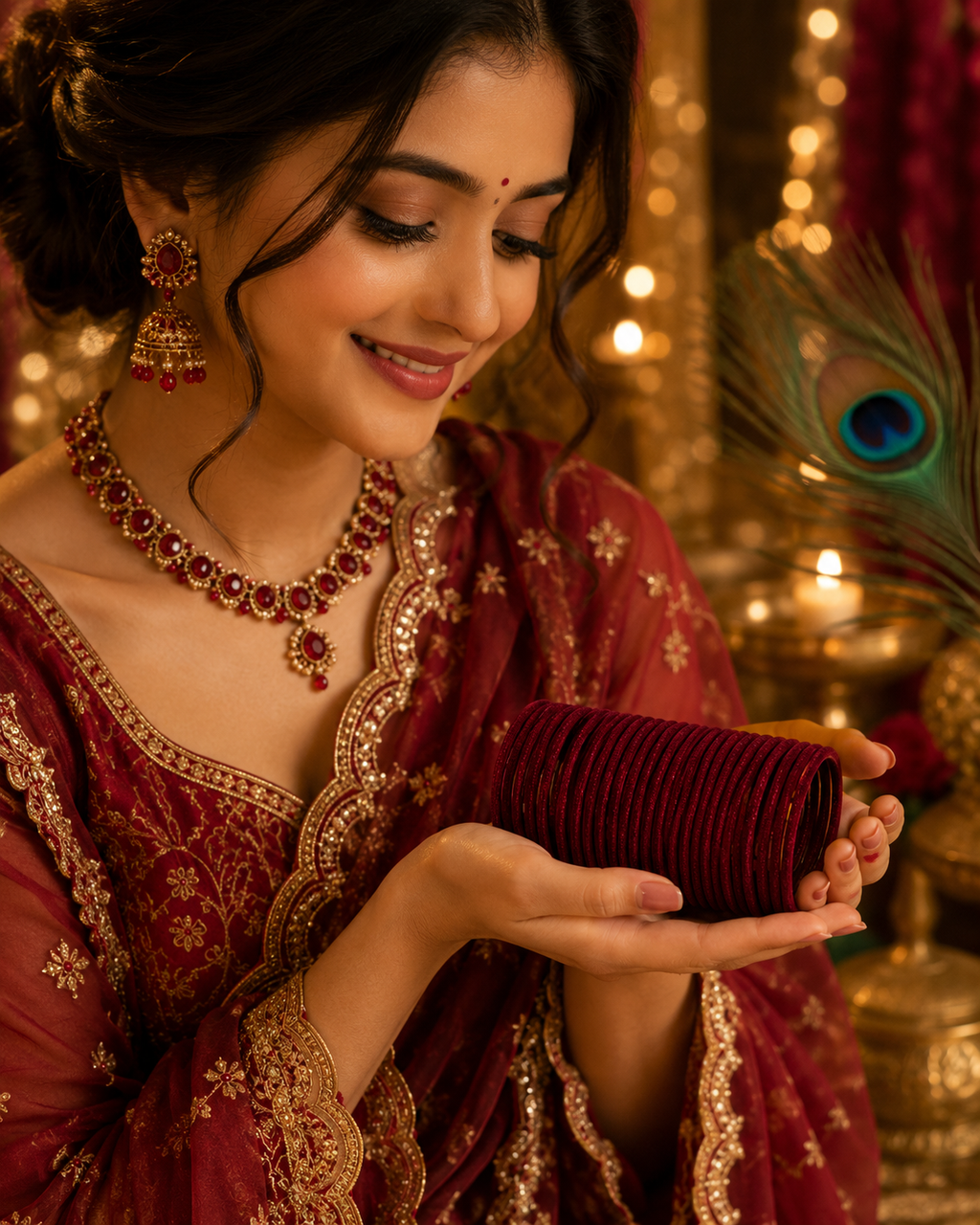 Maroon Velvet Bangles Set