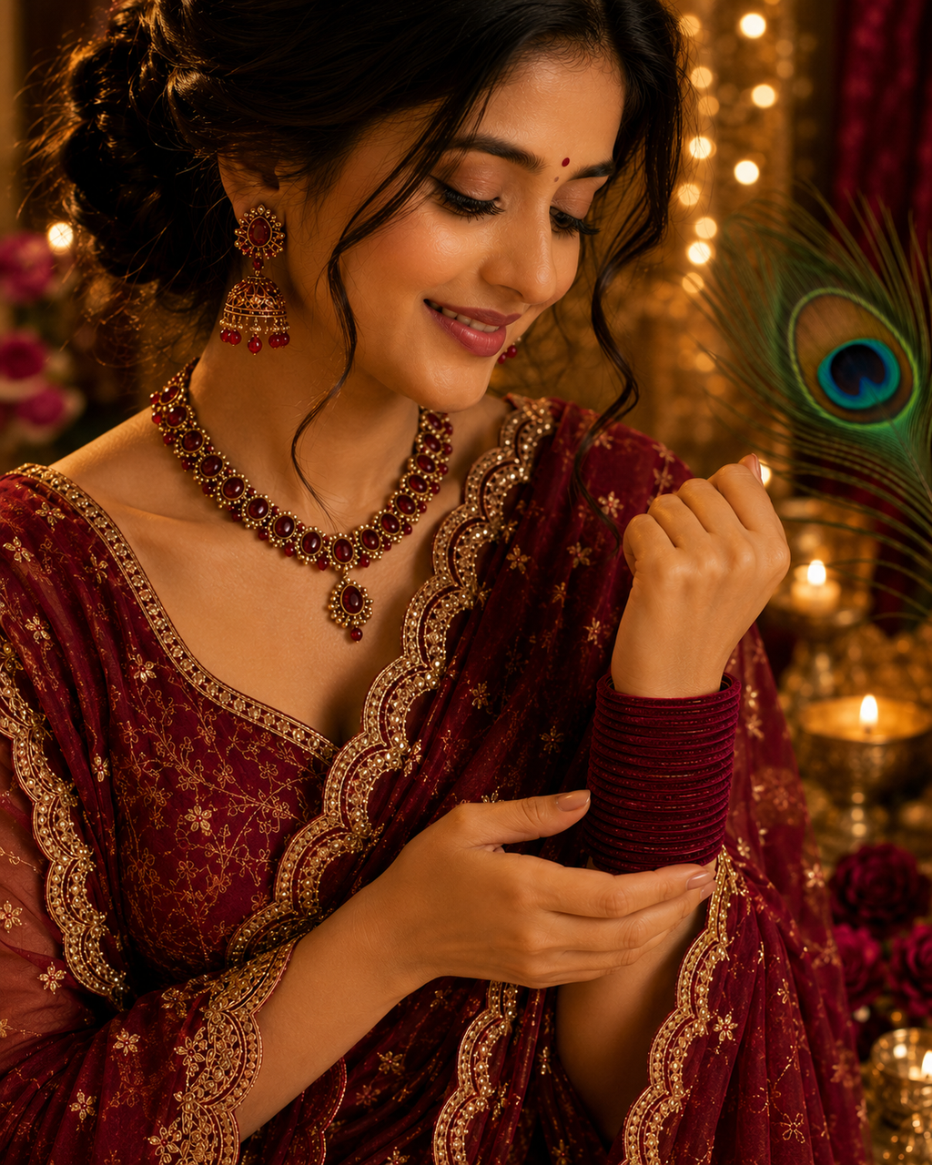 Maroon Velvet Bangles Set