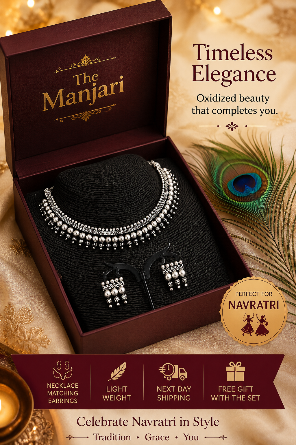 Moonlight Oxidised Necklace Set