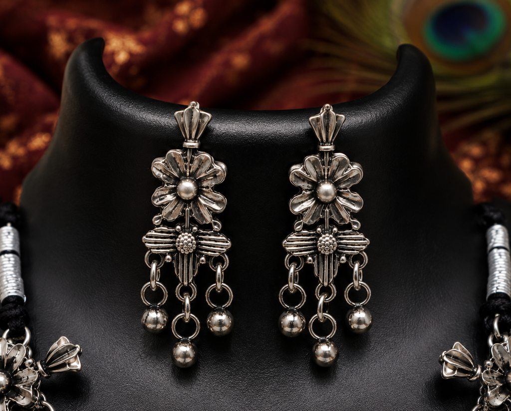 Black Oxidised Floral Necklace Set