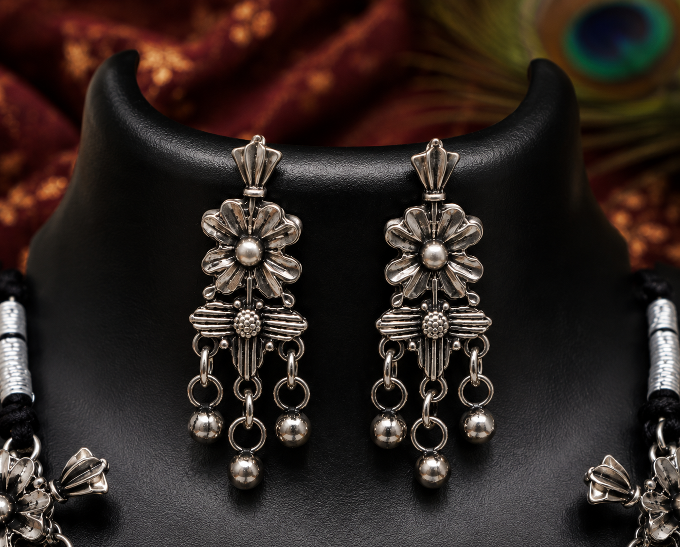 Black Oxidised Floral Necklace Set