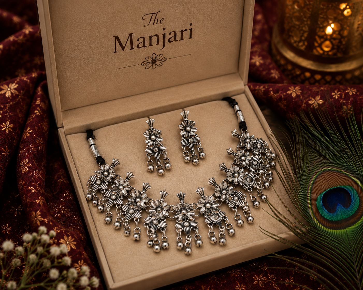 Black Oxidised Floral Necklace Set