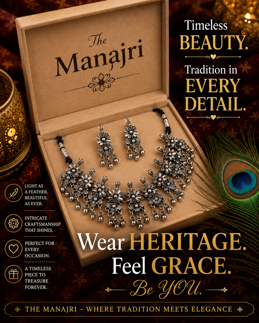 Black Oxidised Floral Necklace Set
