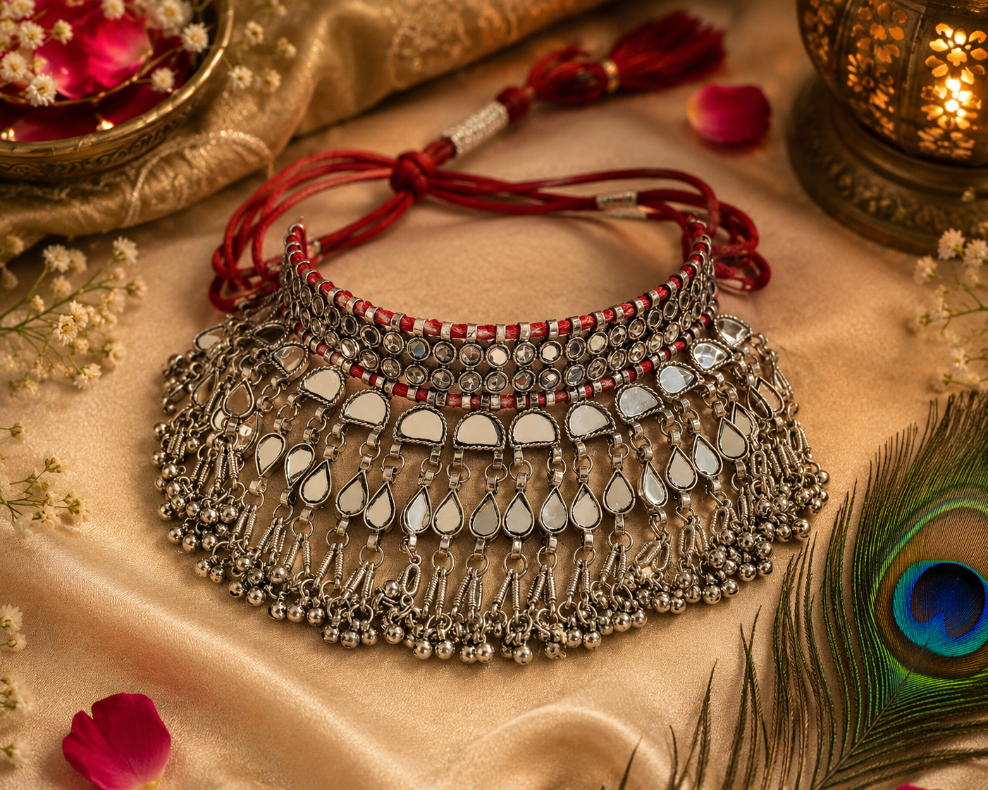 Oxidised Mirror Work Choker Set