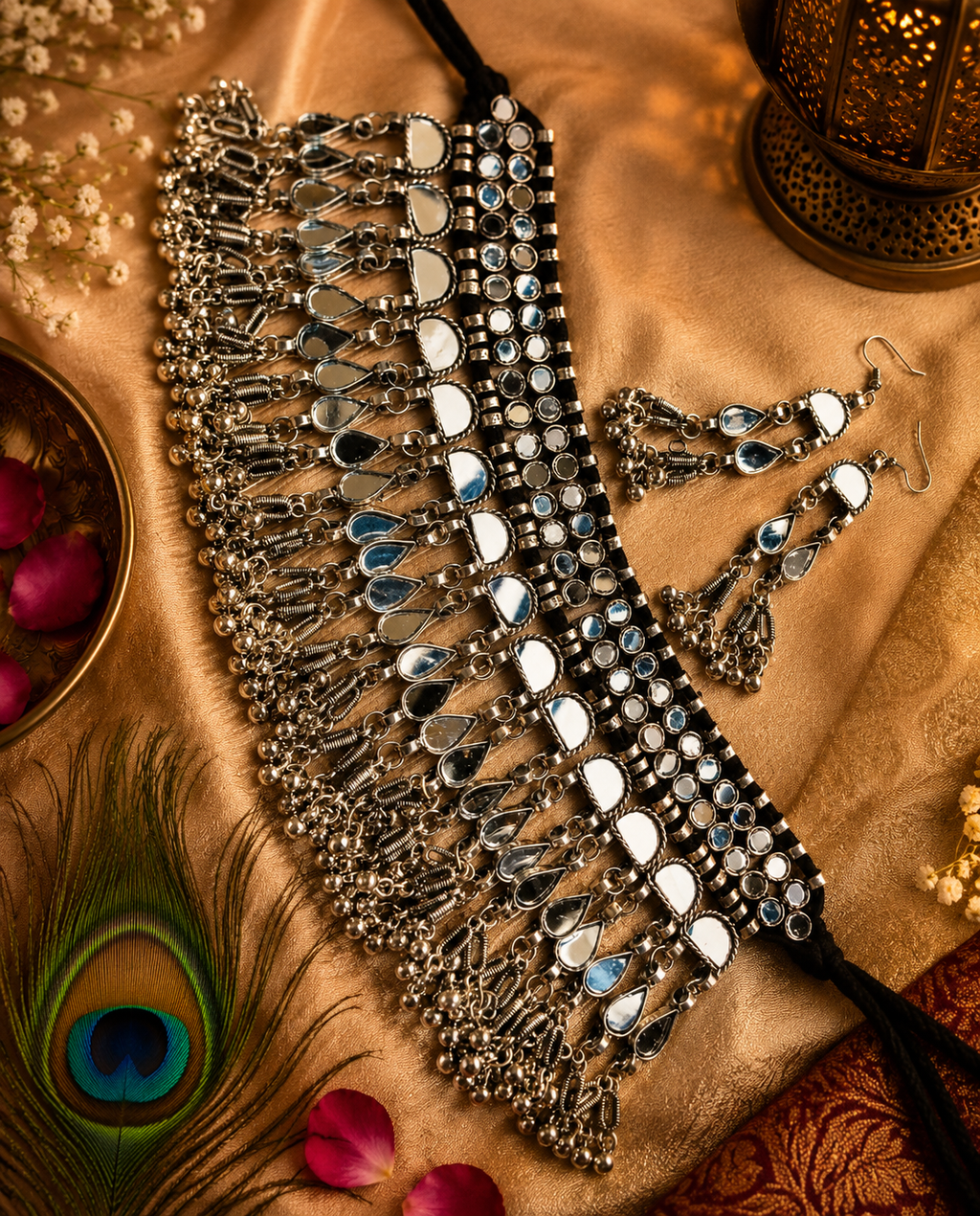 Oxidised Mirror Work Choker Set