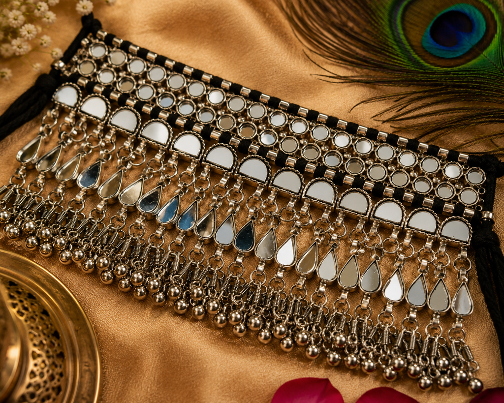 Oxidised Mirror Work Choker Set