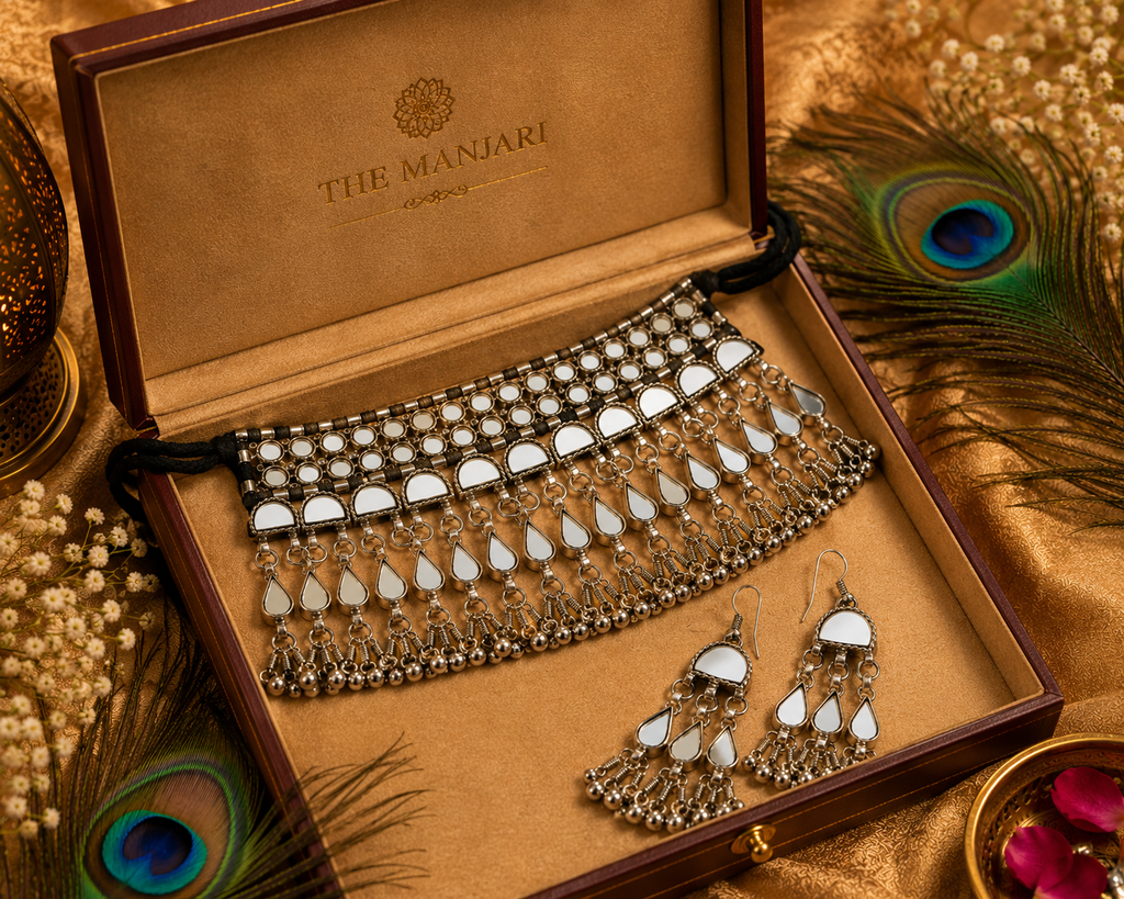 Oxidised Mirror Work Choker Set