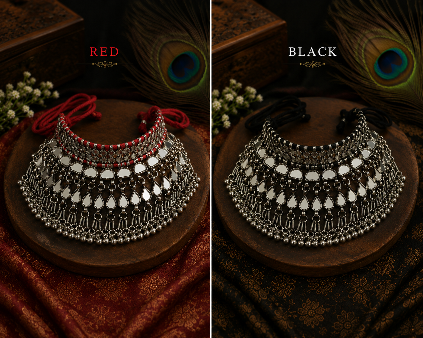 Oxidised Mirror Work Choker Set