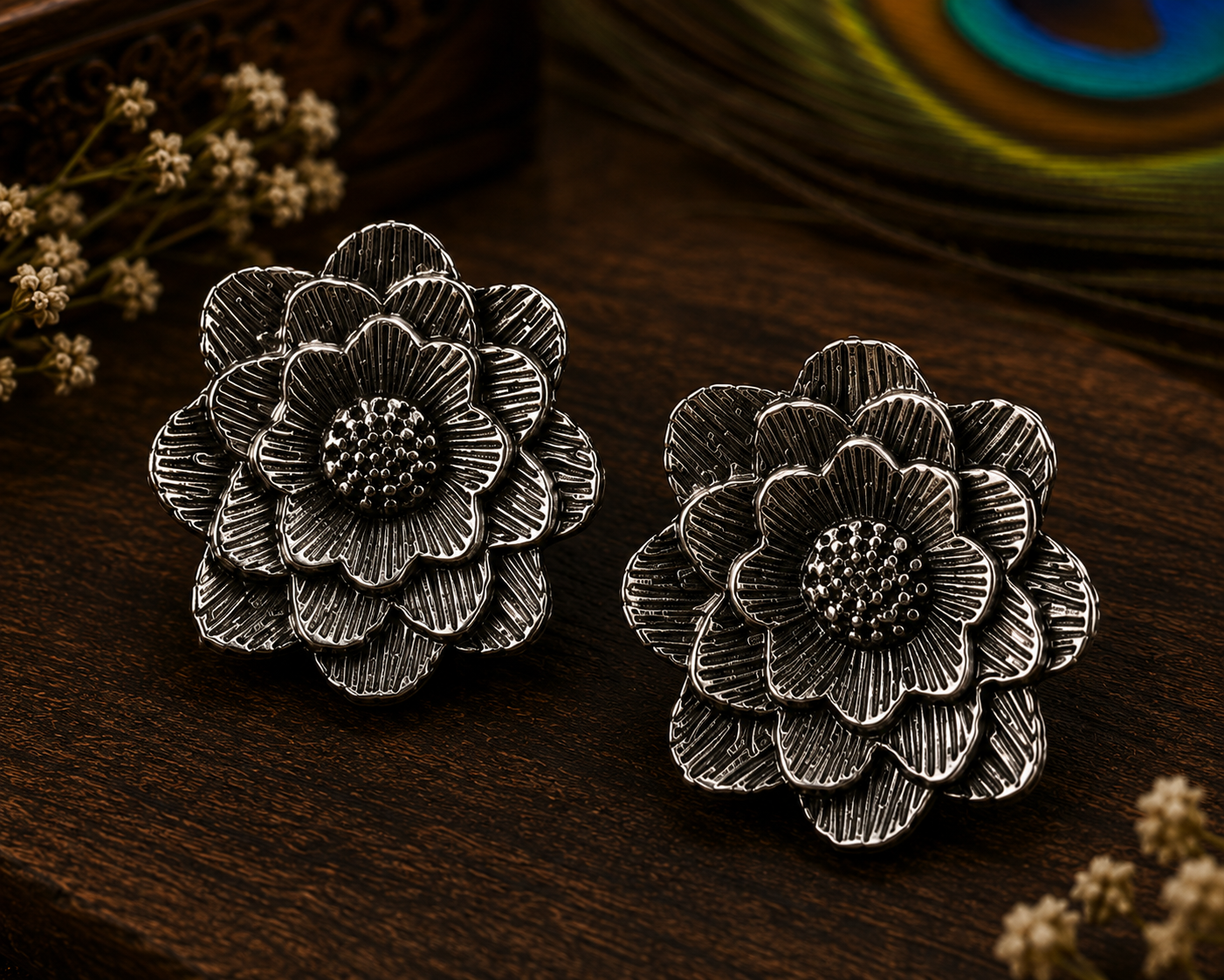 Black Oxidised Floral Necklace Set
