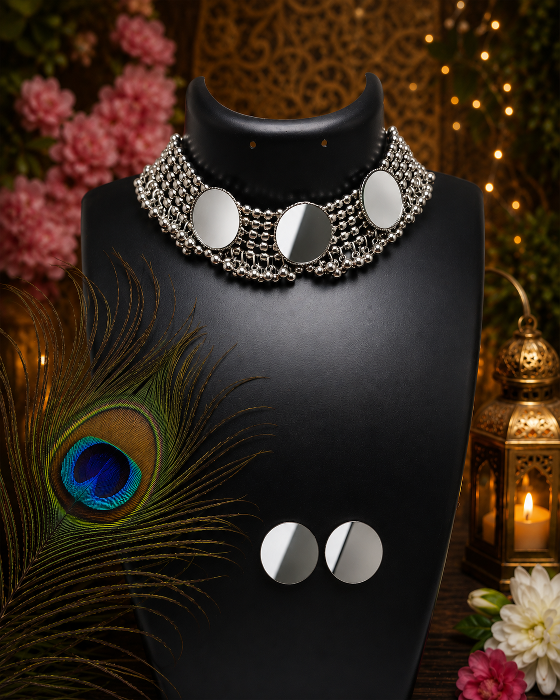 Oxidised Mirror Choker Set