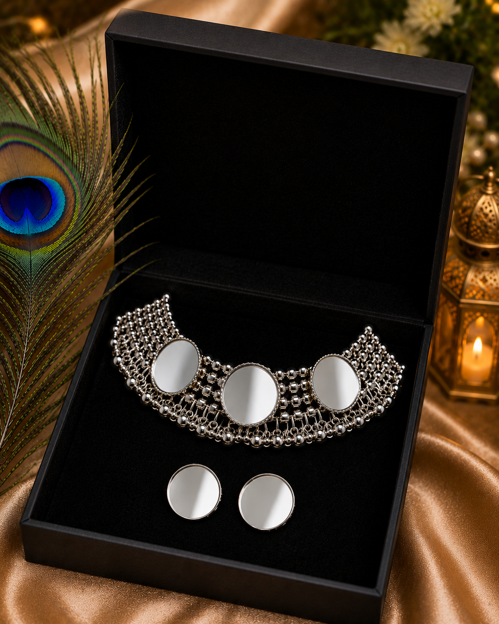 Oxidised Mirror Choker Set