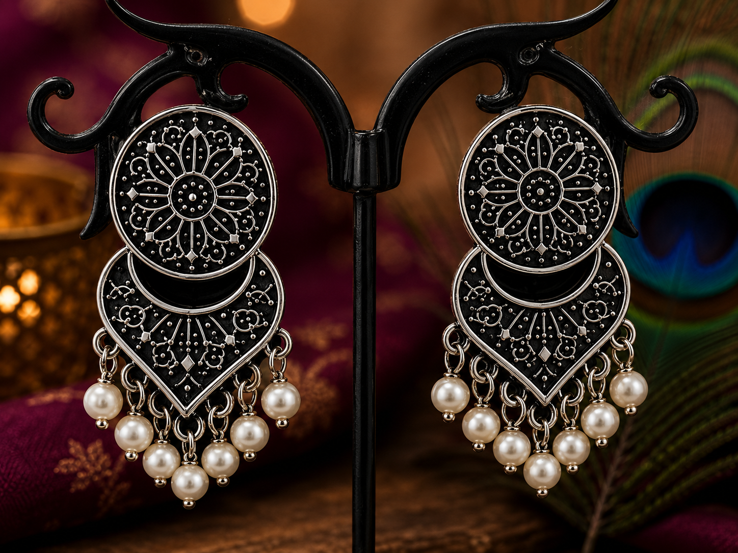 Moonveil Oxidised Silver Necklace Set