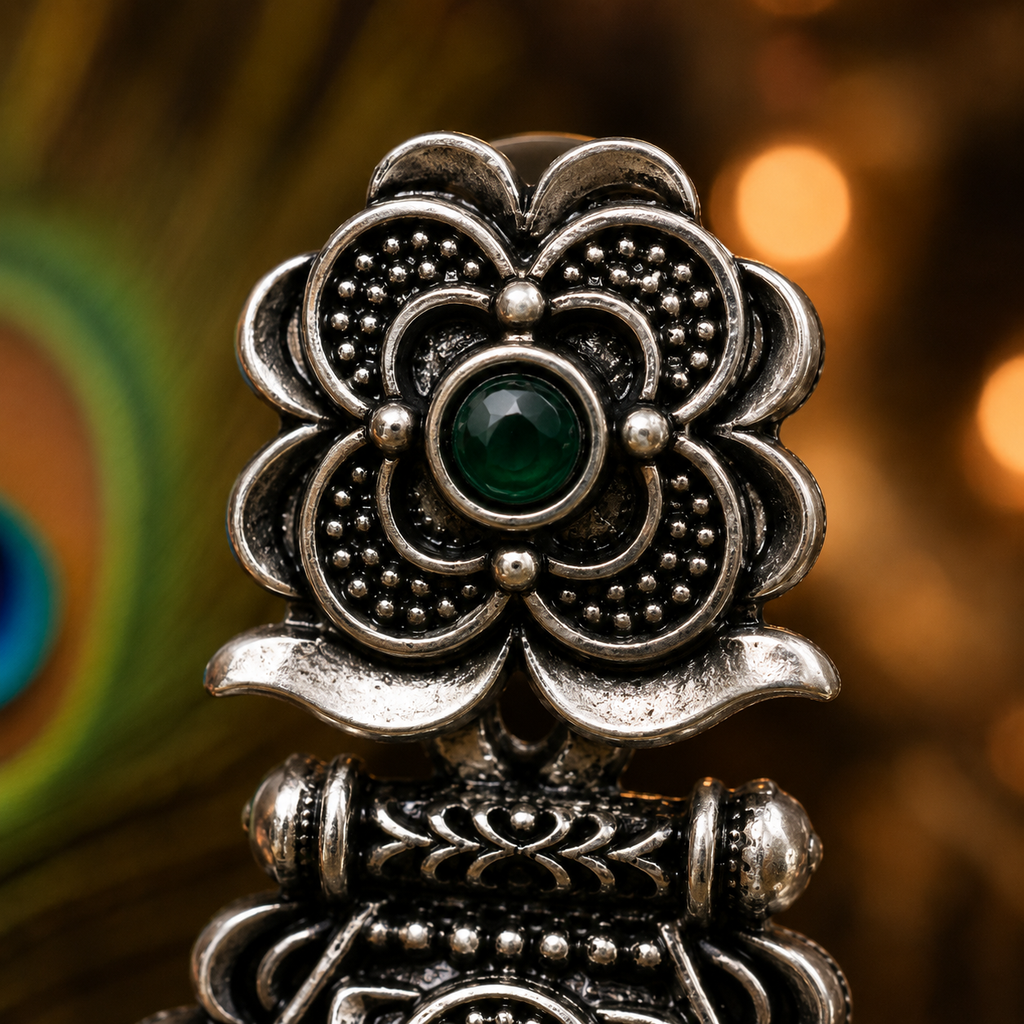 Pearl Drop Oxidised Jhumka Earrings