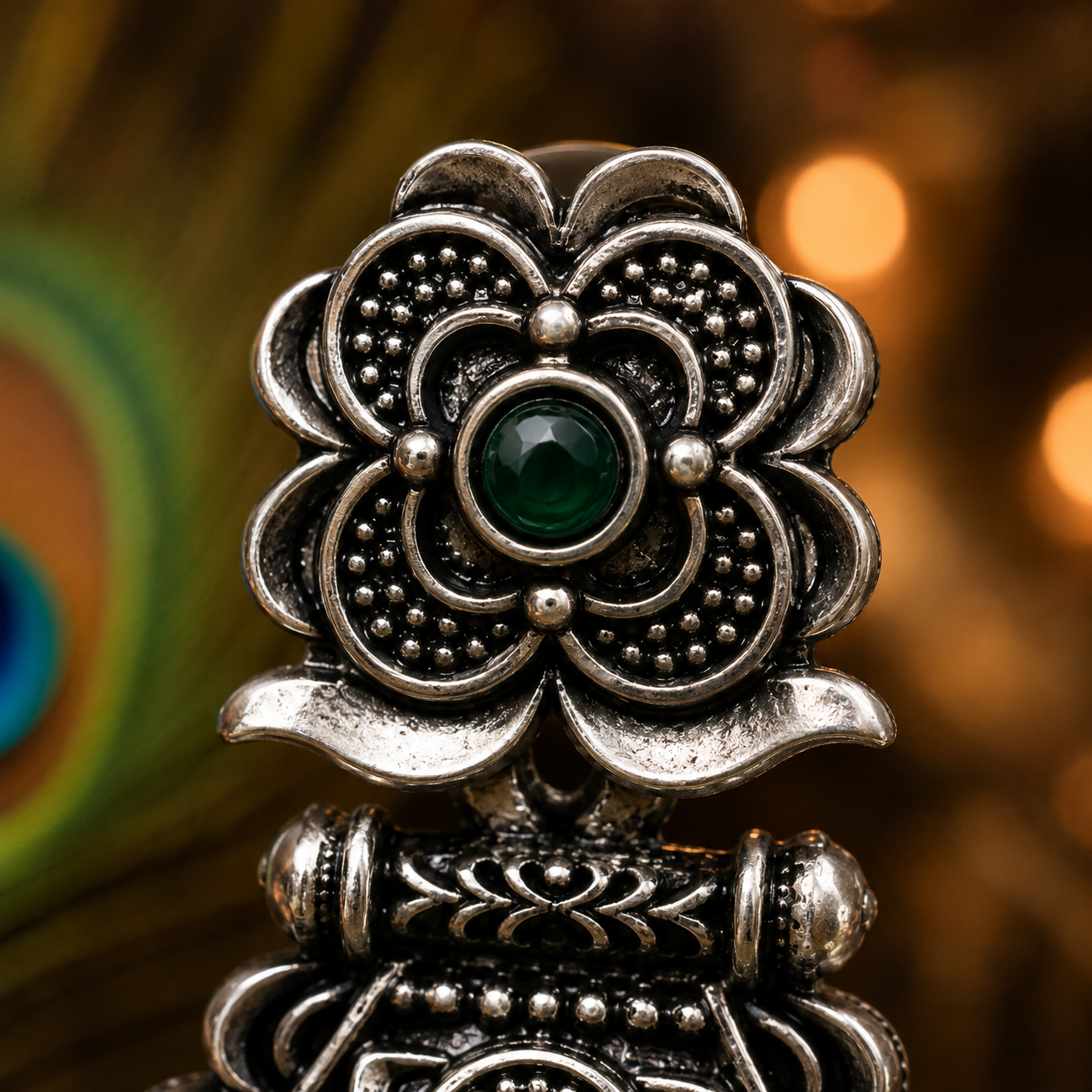 Pearl Drop Oxidised Jhumka Earrings
