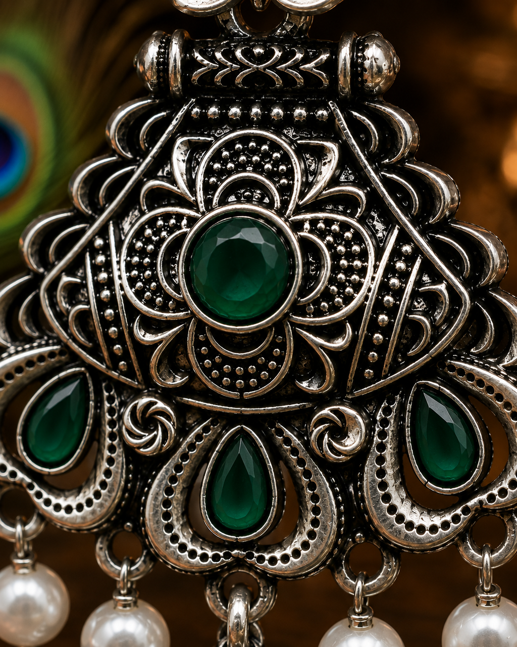 Pearl Drop Oxidised Jhumka Earrings